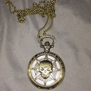 Skull pocket watch with 30 inch chain